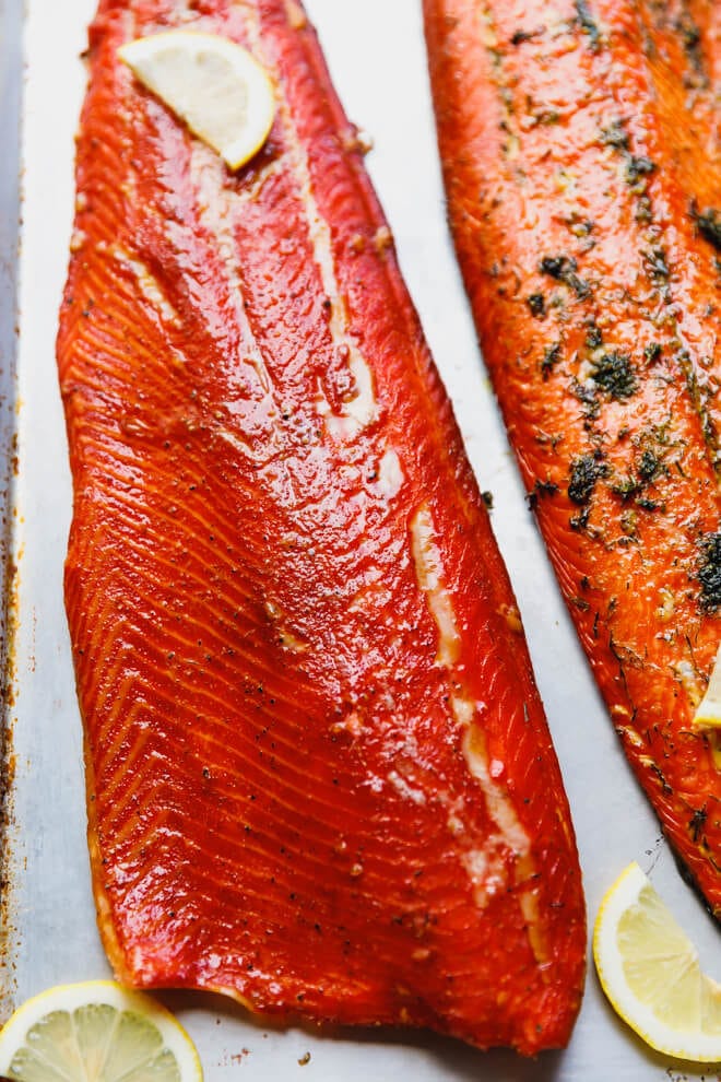 Hot smoked salmon with brown sugar