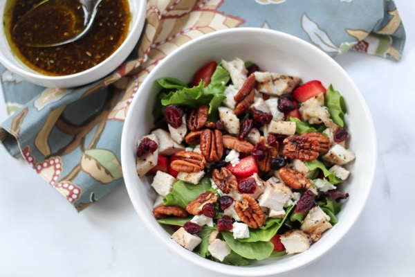 Grilled chicken salad with maple roasted pecans and strawberries 2