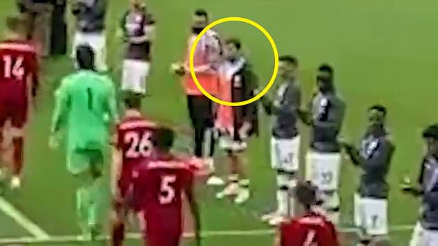 Bernardo Silva (circled) appeared to refuse to participate in a guard of honour for Liverpool