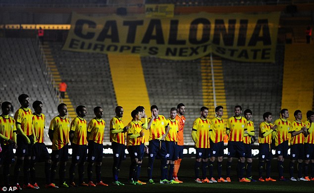 Recruits: A Catalonia squad composed mainly of Barcelona and Espanyol players line-up before kick-off