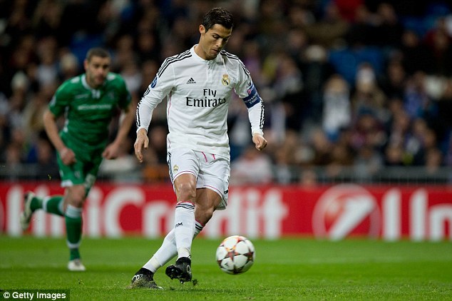 Cristiano Ronaldo scores from the penalty spot during Real Madrid