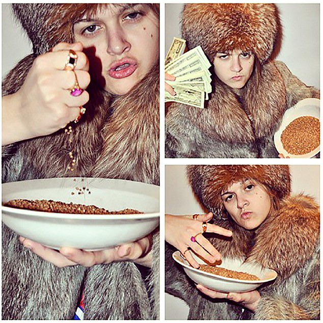 Buckwheat and bling: A young Russian lady displays her wealth: furs,  cash, jewels and buckwheat