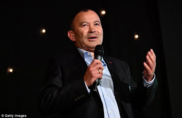Eddie Jones speaks to the audience at the Rugby Union Writers