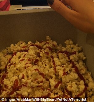 An Imgur user shamed his friend online when she brought out a bucket of popcorn and poured ketchup all over it