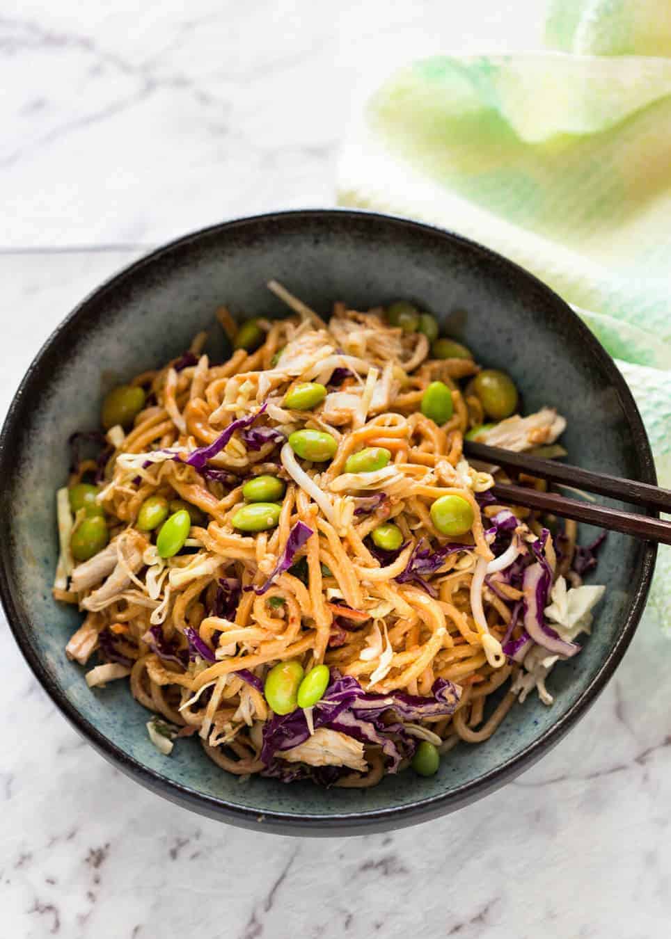 Sesame Noodles - noodles tossed with a wicked Asian Sesame Peanut Dressing. Serve these as Cold Sesame Noodles or warm. www.recipetineats.com