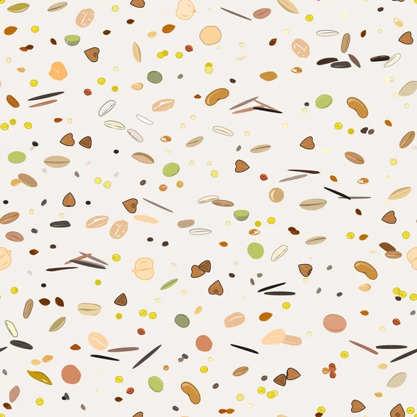 Seamless pattern with grains and cereals. Wheat, barley, oats, rye, buckwheat, amaranth, rice, millet, sorghum, quinoa, chia seeds, oatmeal, legumes. Vector Stock Vector