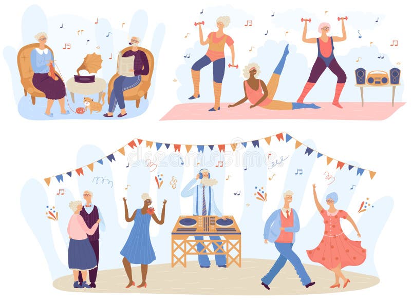 Elderly senior people music, cartoon characters vector illustration royalty free illustration
