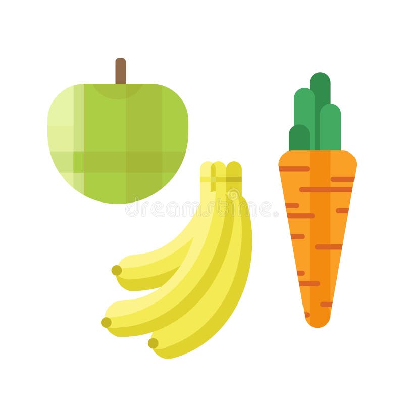 Fresh green apple carrot and banana vector illustration health isolated delicious freshness dessert and vitamin organic. Food nutrition raw snack. Seasonal vector illustration