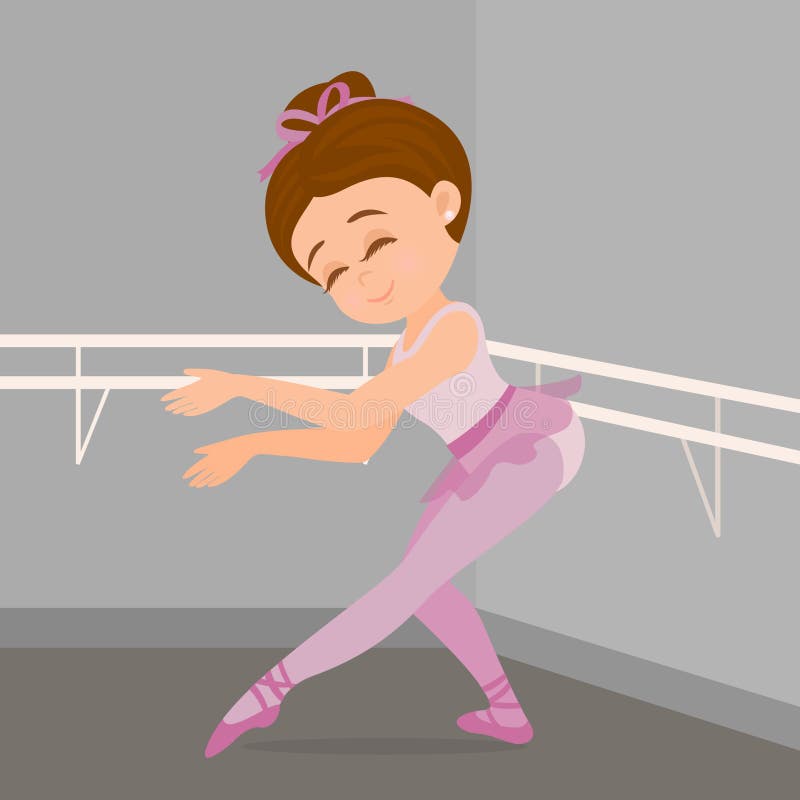 Little girl performing ballet steps in her dance academy. stock illustration