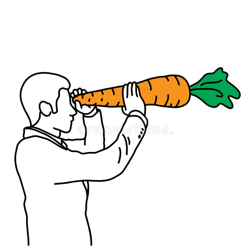 Metaphor benefit of vitamin A in carrot is to help improve eye. Sight vector illustration sketch hand drawn with black lines, isolated on white background stock illustration