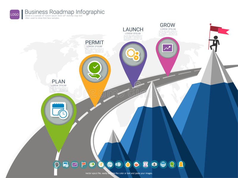Roadmap timeline infographic design template, Key success and presentation of project ambitions. stock illustration