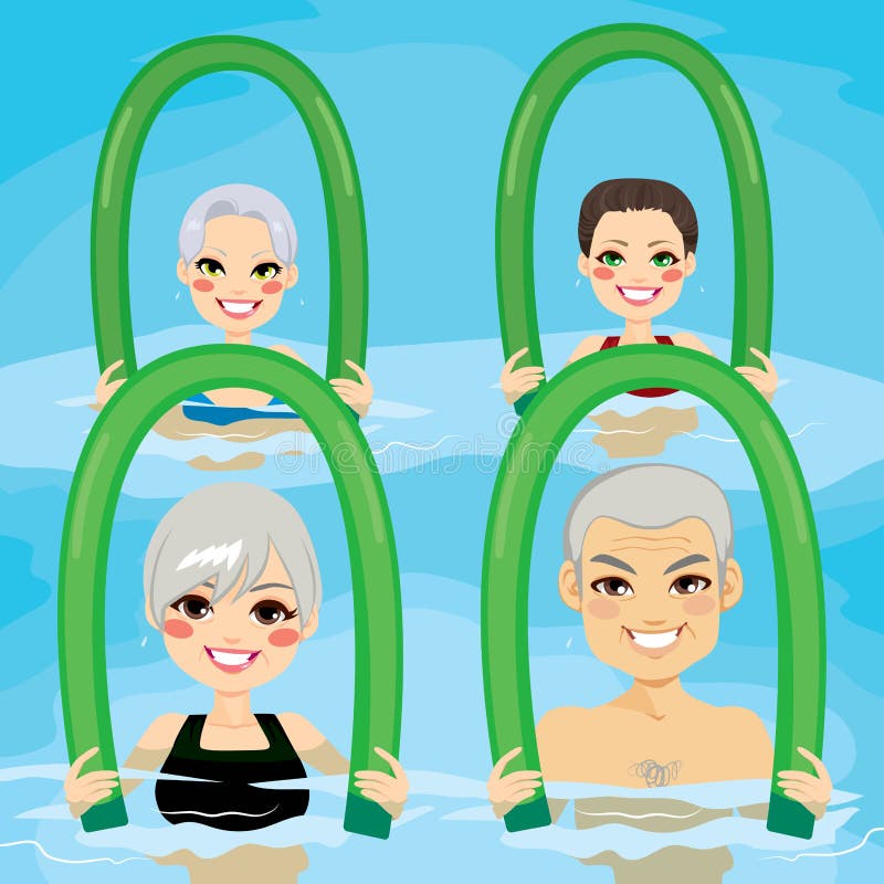 Senior Aqua Gym Foam Rollers stock illustration