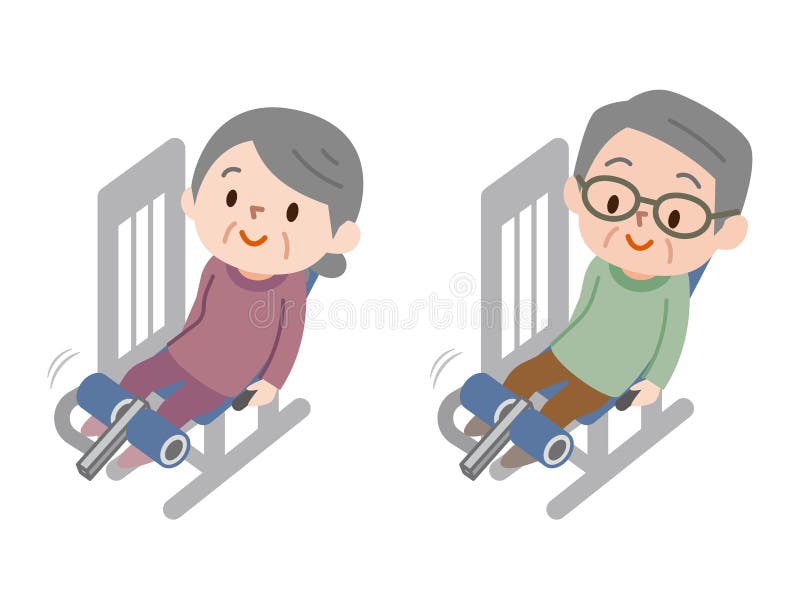 Senior men and women exercising fitness exercises stock illustration