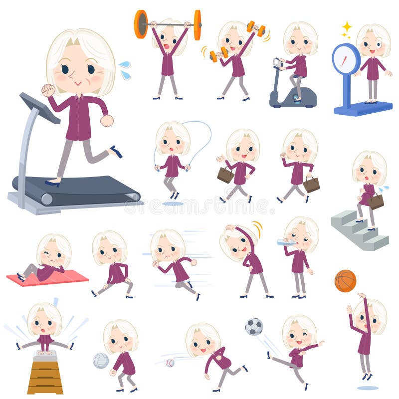 Purple shirt old women White_Sports & exercise royalty free illustration