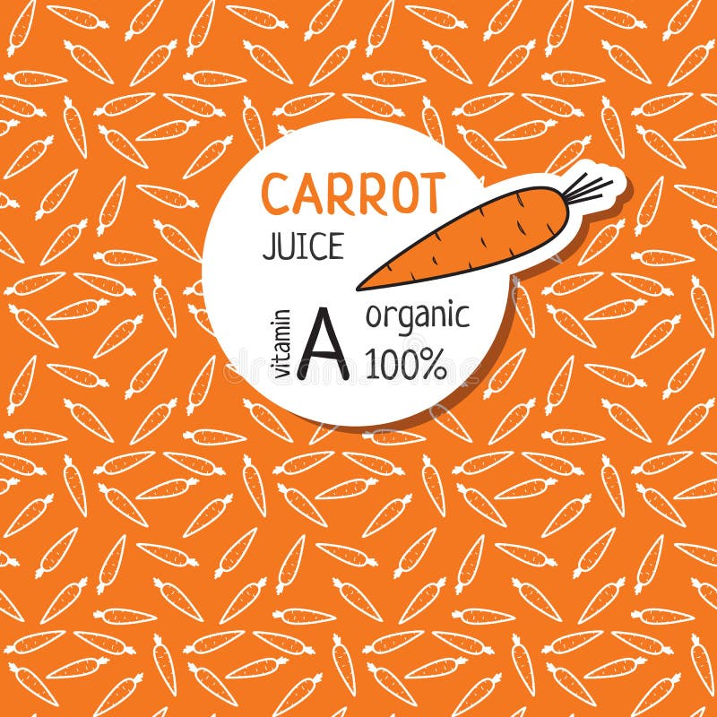 Templates for label of juice from the carrot. Vector template for label of juice from the carrot. Orange background from carrots. 100 percent organic carrot vector illustration