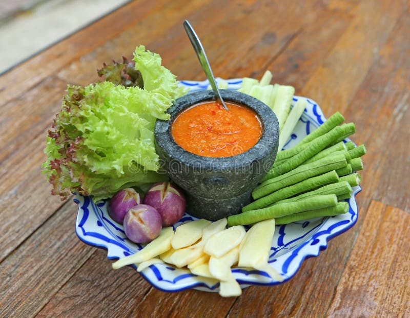 Thai chilli paste with lots of Vegetable stock photos