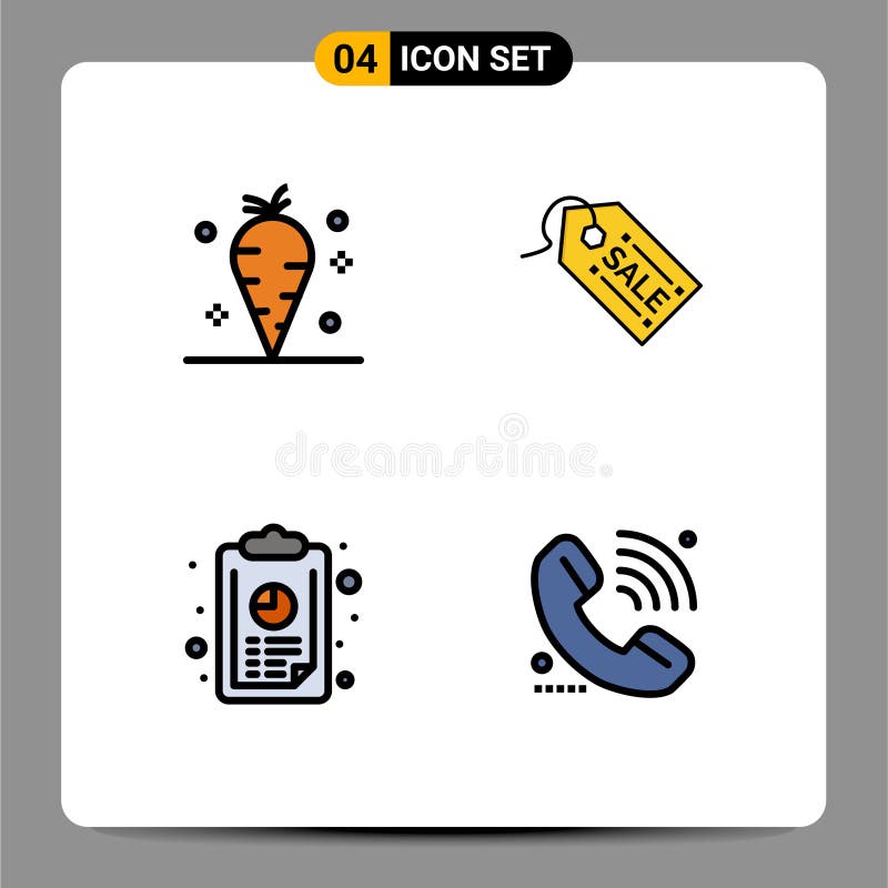 User Interface Pack of 4 Basic Filledline Flat Colors of carrot, analytics, vitamin, tag, graph. Set of 4 Modern UI Icons Symbols Signs for carrot, analytics royalty free illustration