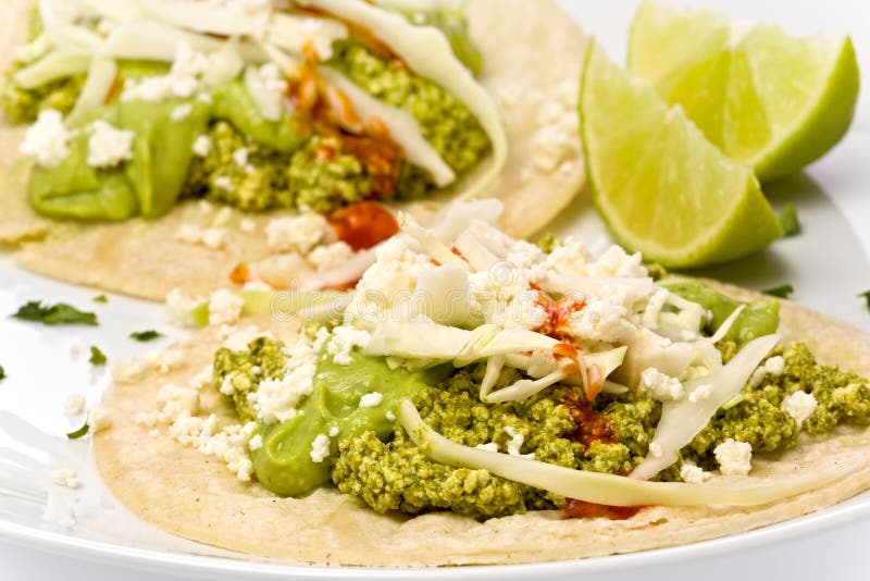 Vegetarian Green Chorizo Tacos royalty free stock image