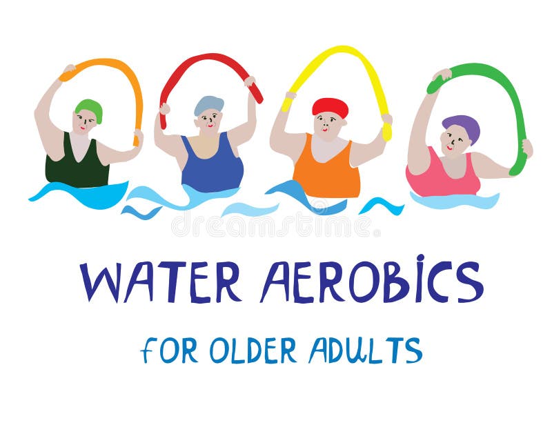 Water aerobics banner with senior women stock illustration