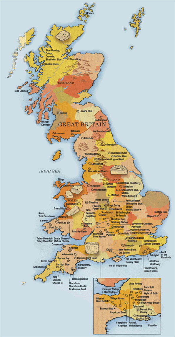 Map of cheeses in Britain