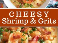 pinterest collage image for cheesy shrimp and grits