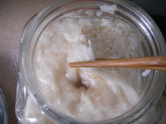 remove the layer of fermented rice